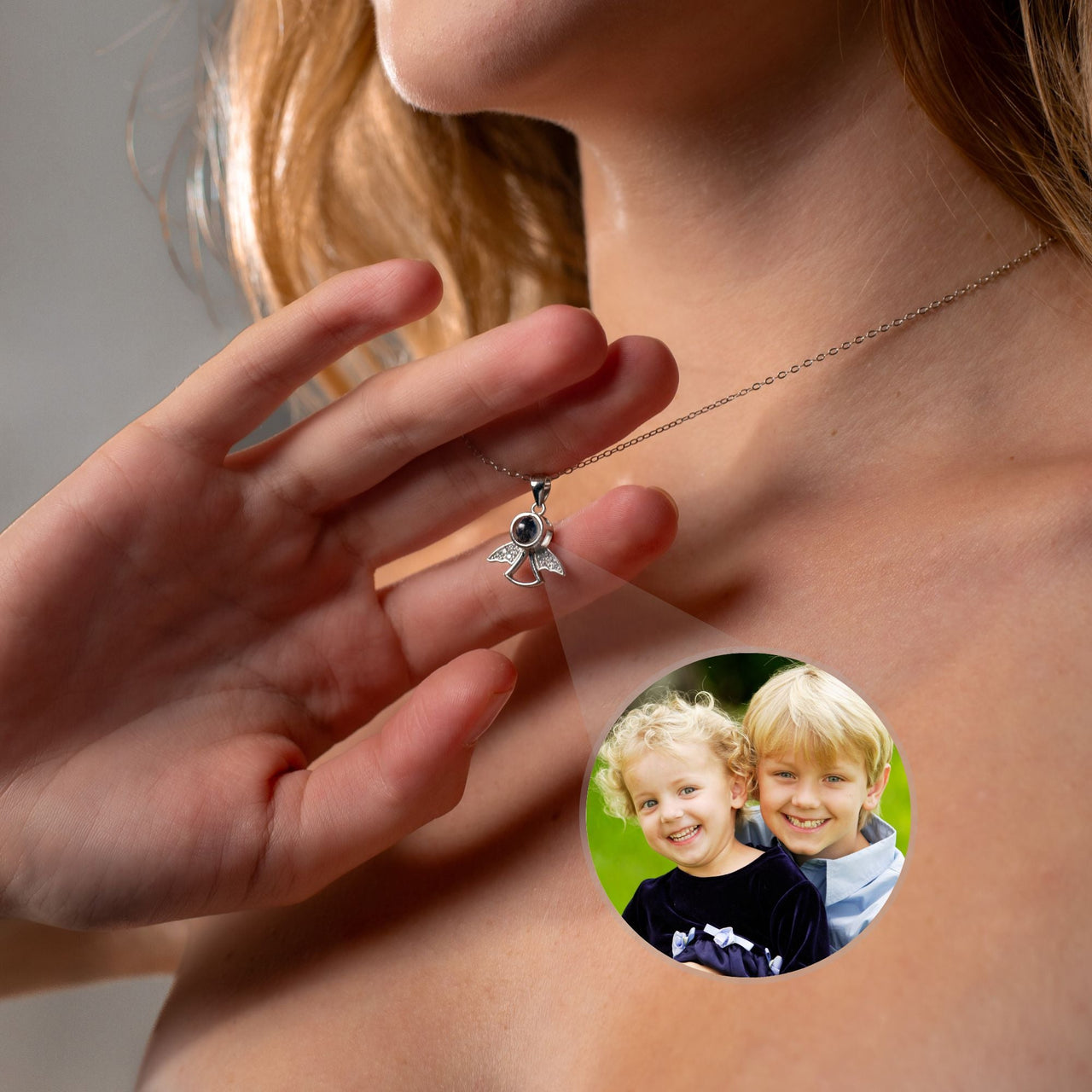 Angel Photo Personalised Necklace  - Photo Necklace - Photo Projection Necklace Necklace Brother & Sisters