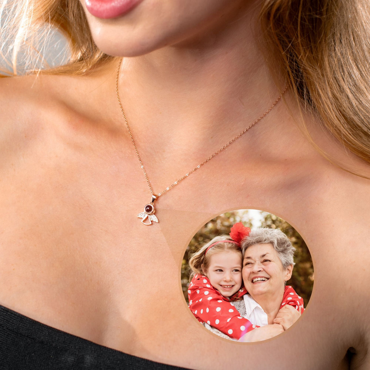 Angel Photo Personalised Necklace  - Photo Necklace - Photo Projection Necklace Necklace Brother & Sisters