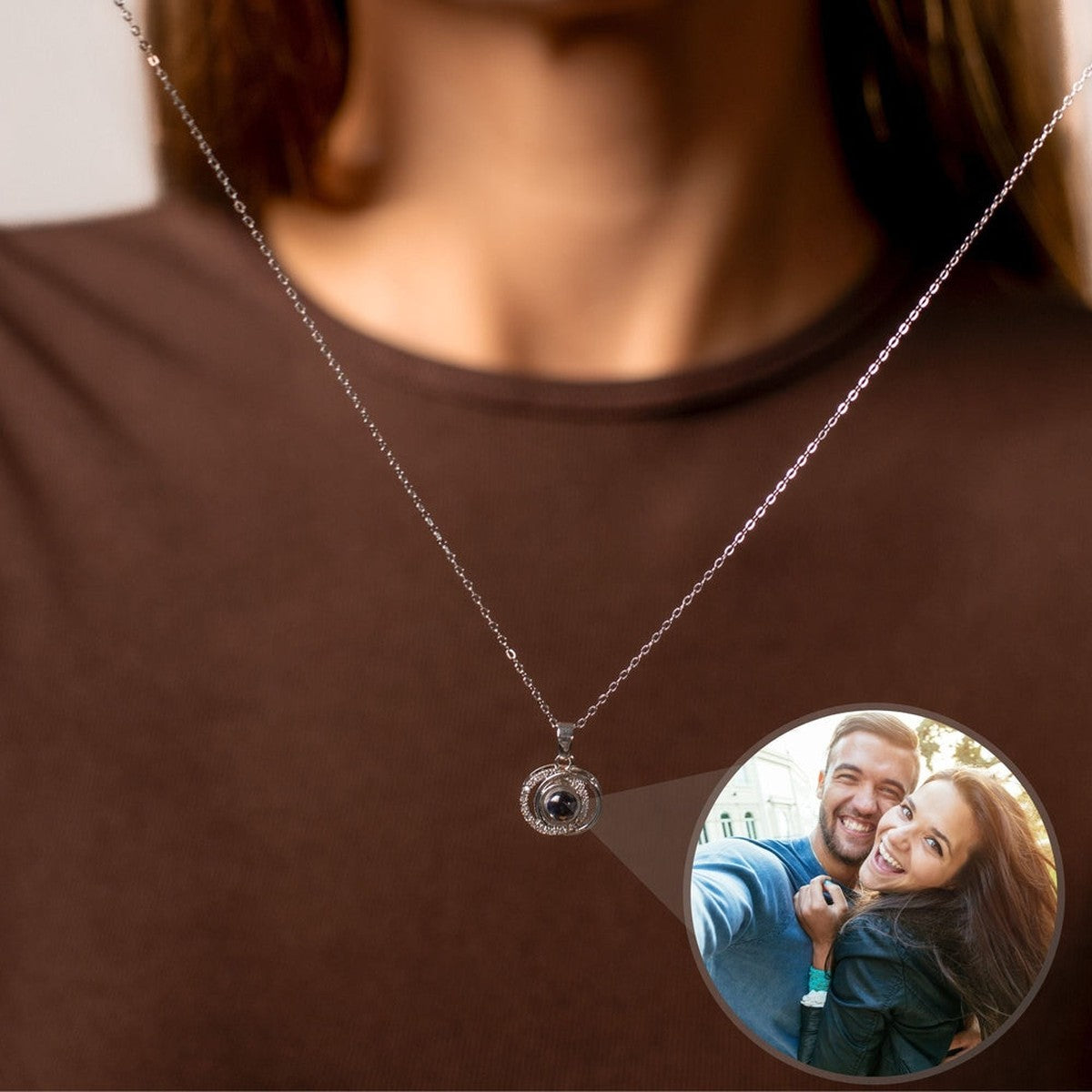 Duo Photo Personalised Necklace  - Photo Necklace - Photo Projection Necklace Necklace Brother & Sisters