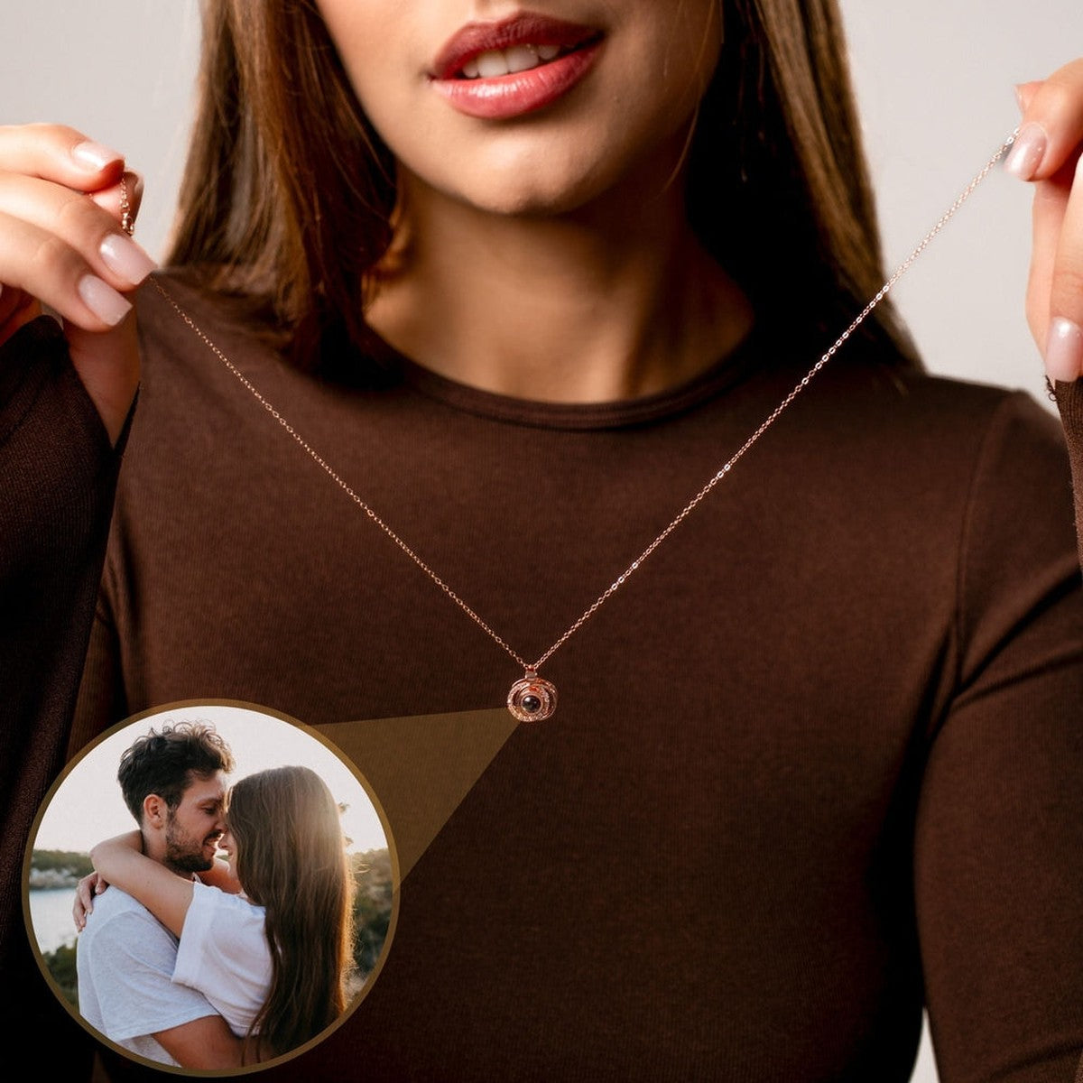 Duo Photo Personalised Necklace  - Photo Necklace - Photo Projection Necklace Necklace Rose Gold Brother & Sisters