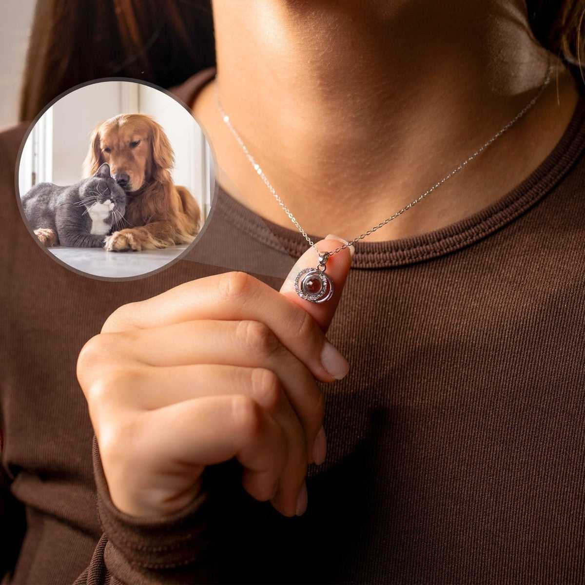 Duo Photo Personalised Necklace  - Photo Necklace - Photo Projection Necklace Necklace Silver Brother & Sisters