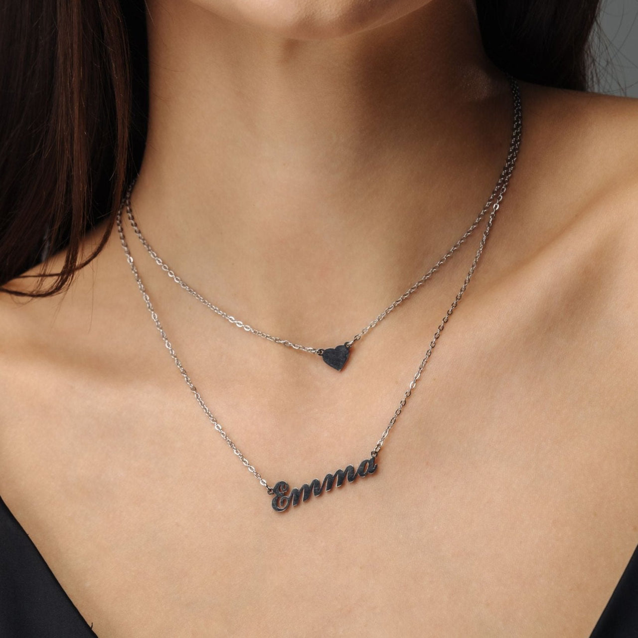 Heart Name Necklace - Custom Name Necklace - Personalized Necklace - Necklace for Best Friend - Gifts for Mother's Day Necklace Silver Brother & Sisters