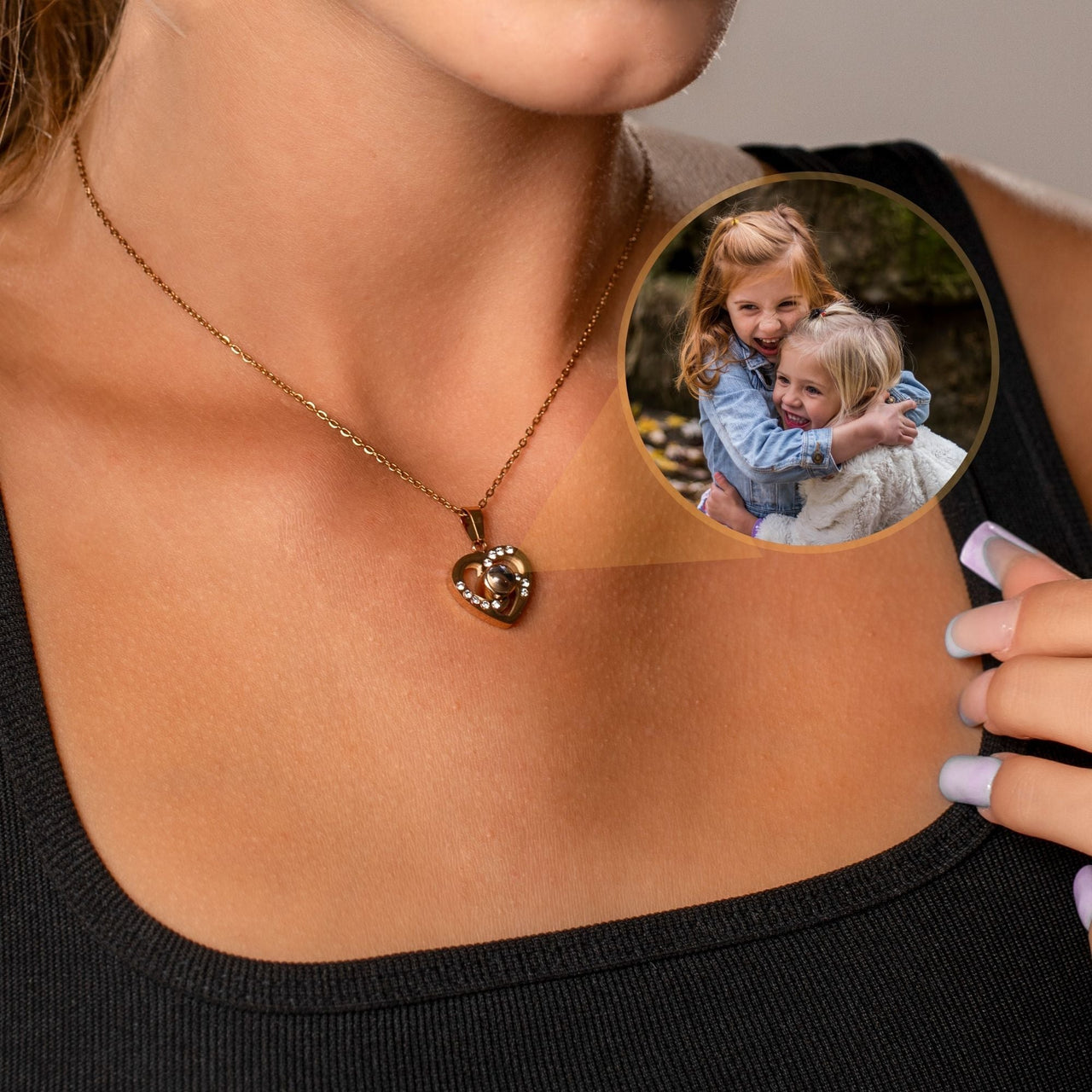 Love Photo Personalised Necklace  - Rose Gold Heart Necklace - Custom Necklace Necklace Brother & Sisters