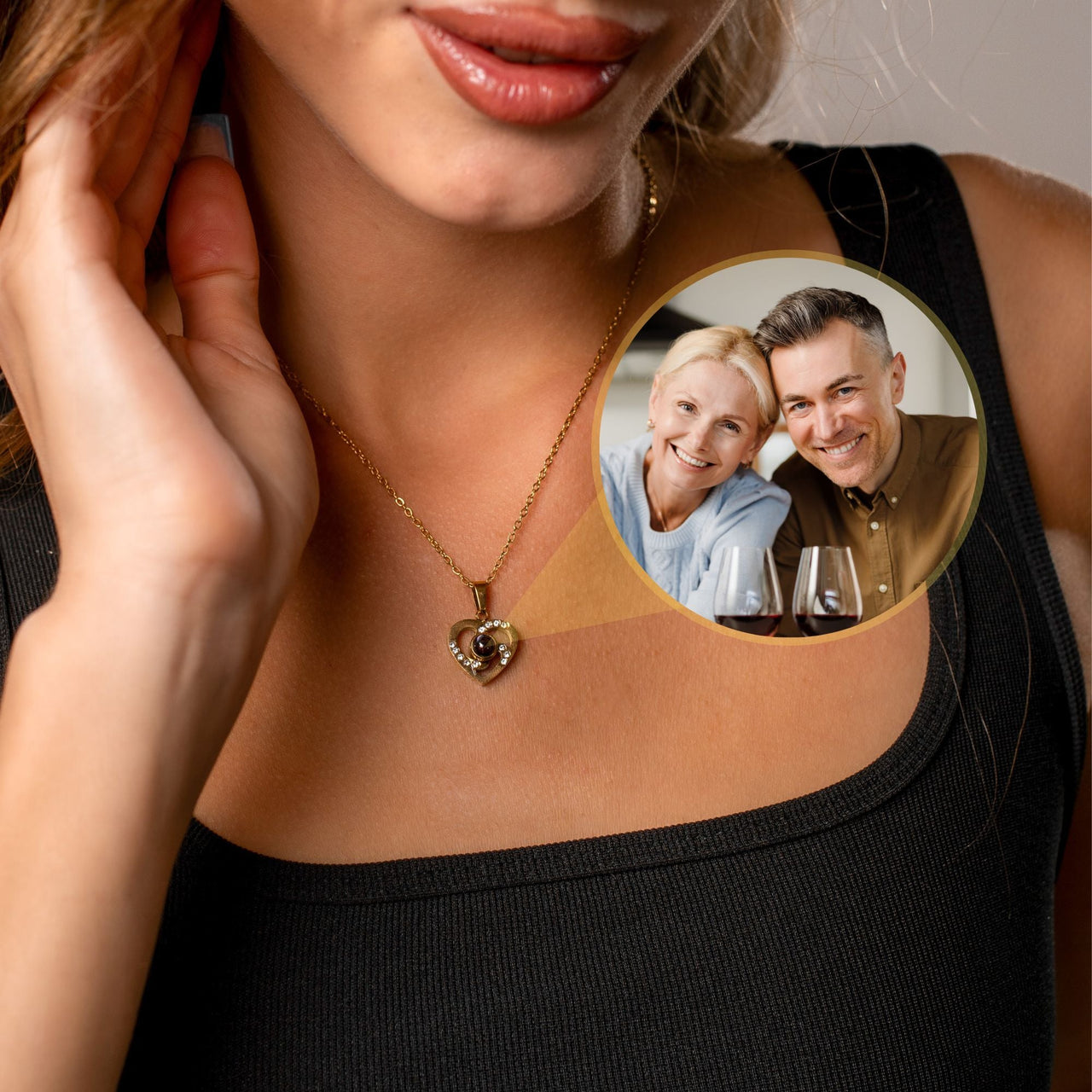Love Photo Personalised Necklace  - Rose Gold Heart Necklace - Custom Necklace Necklace Brother & Sisters