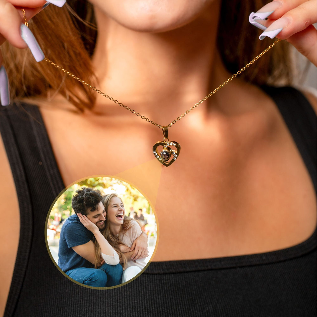 Love Photo Personalised Necklace  - Rose Gold Heart Necklace - Custom Necklace Necklace Gold Brother & Sisters
