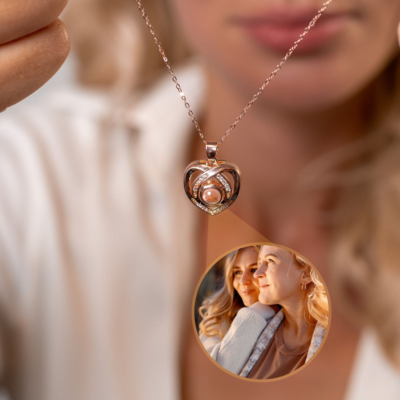 Romance Photo Personalised Necklace  - Rose Gold Heart Necklace - Photo Necklace - Custom Necklace Necklace Rose Gold Brother & Sisters