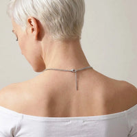 Thumbnail for Back of the neck showing the lobster clasp and extension chain of the silver photo necklace | SKU: TPH-BARN-SILVER