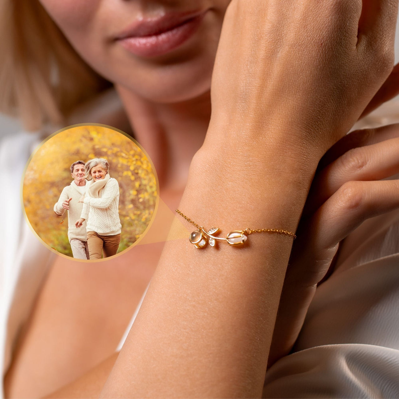 Tulip Personalized Photo Bracelet - Personalized Gift for Women - Custom Jewelry for Her - Custom Bracelet Picture - Personalised Photo Gift Bracelet Gold Brother & Sisters