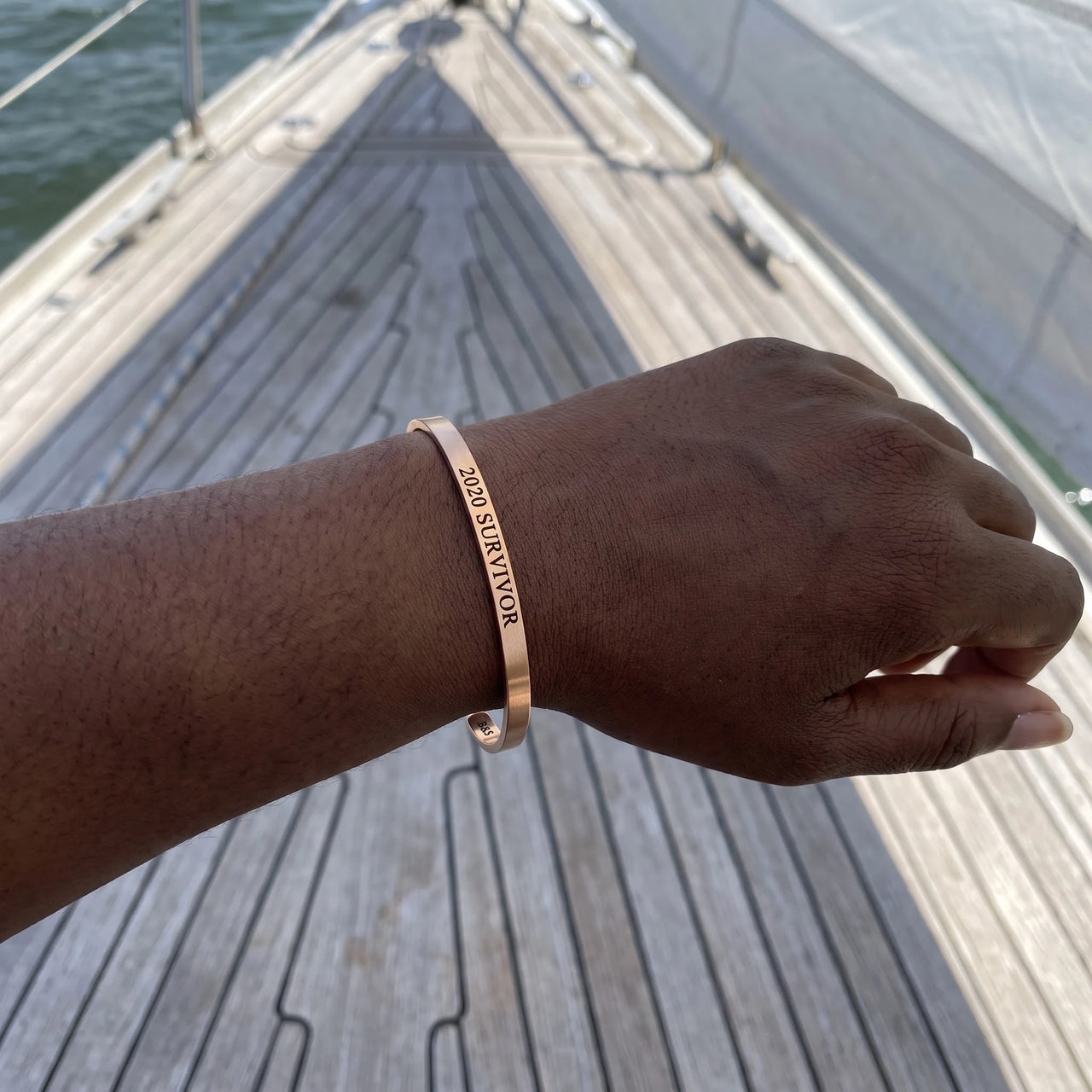 Cuff bracelet — worn, real size, rose gold | SKU: 2020s-rg