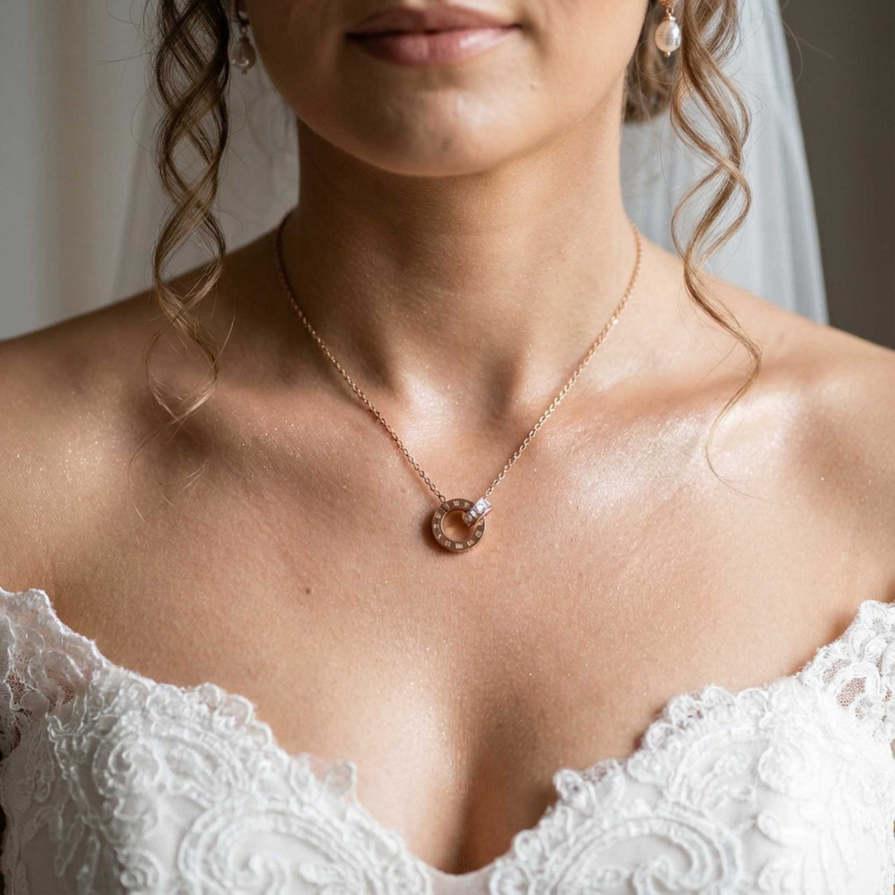 Necklace with Joined Rings & Crystals
