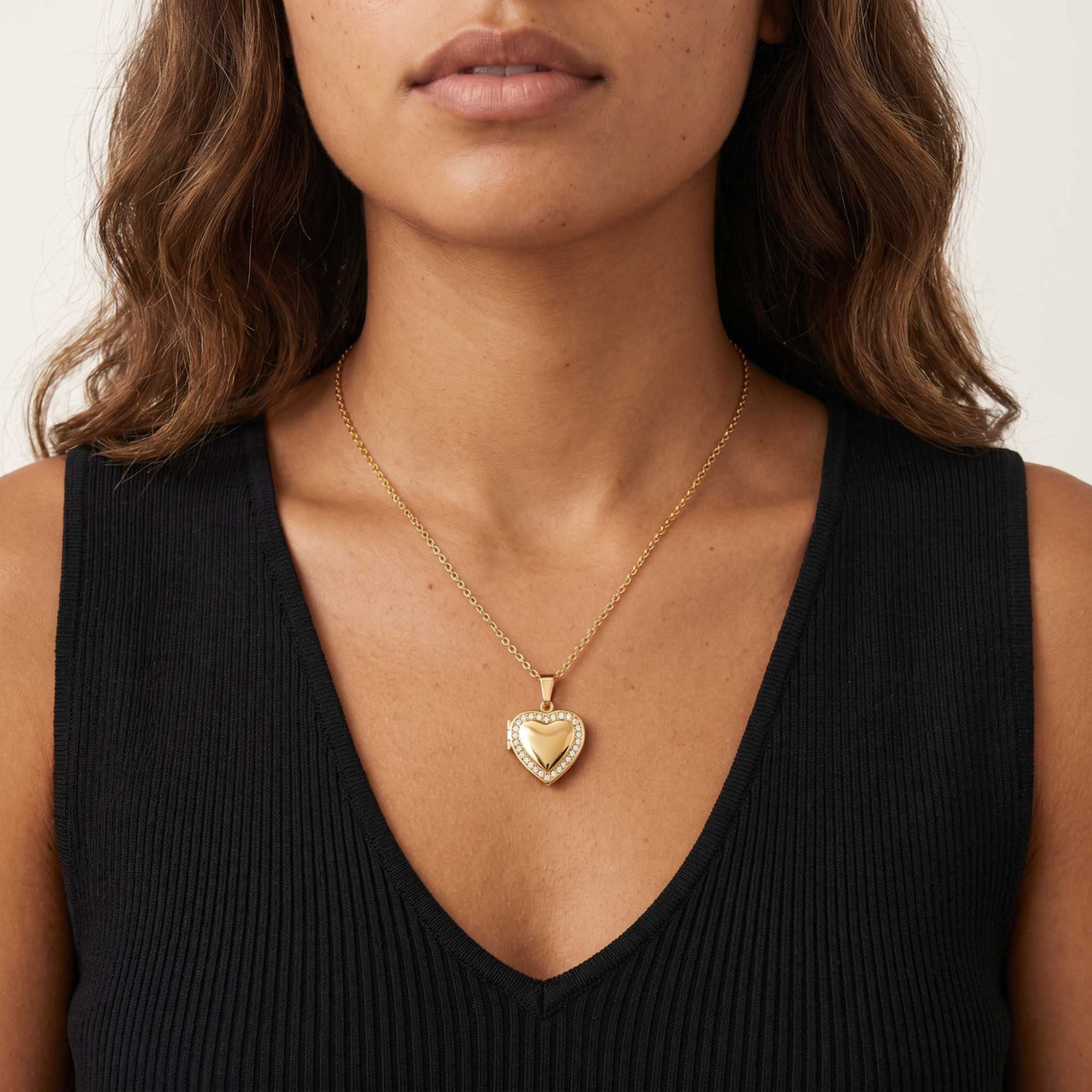 Crystal Heart Photo Locket Necklace