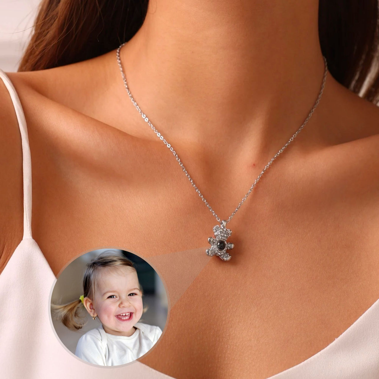 Teddy Bear Photo Necklace