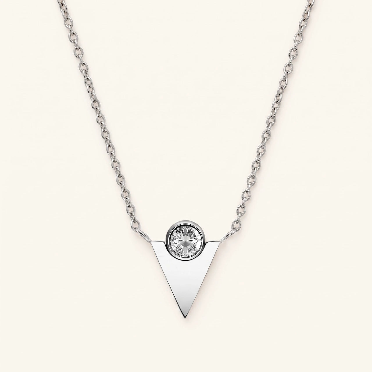 Triangle necklace — product photo on a white background, silver | SKU: 18048714-rhodium-plated