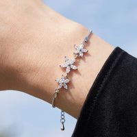 Thumbnail for Silver flower bracelet — close-up of the details, silver | SKU: 422177-white-gold-XS-S