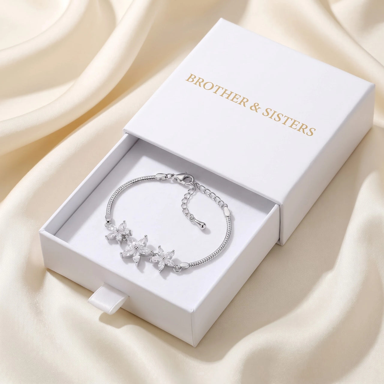 Silver flower bracelet — in the gift box, silver | SKU: 422177-white-gold-XS-S