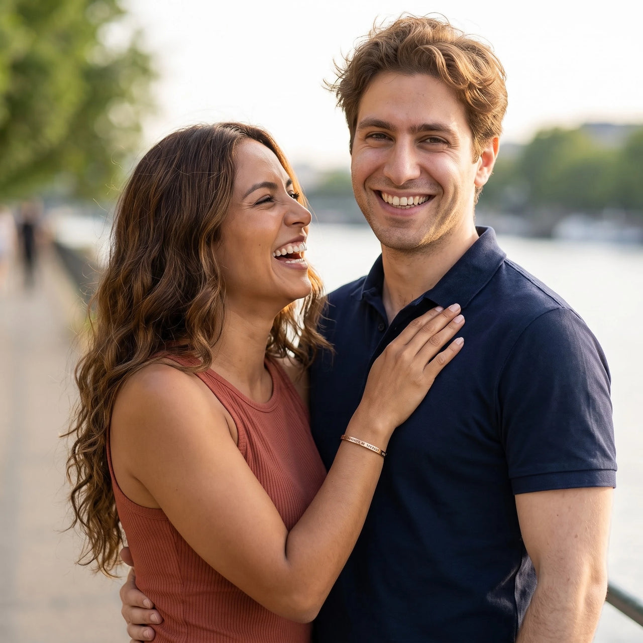 Affirmation bracelet — worn by a couple, rose gold | SKU: bgby-rg