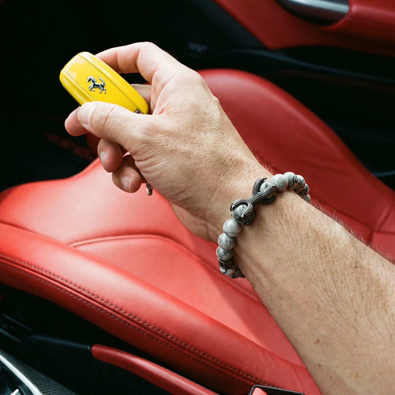 Black Viking & Grey Stones – holding a Ferrari key | Brother & Sisters | SKU: 21039839-gun-black-XS-14-15, 21039839-gun-black-S-16-17, 21039839-gun-black-M-18-19, 21039839-gun-black-L-20-21, 21039839-gun-black-XL-22-23