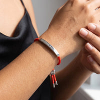 Thumbnail for Red string bracelet — close-up of the details, silver | SKU: lamour-wg