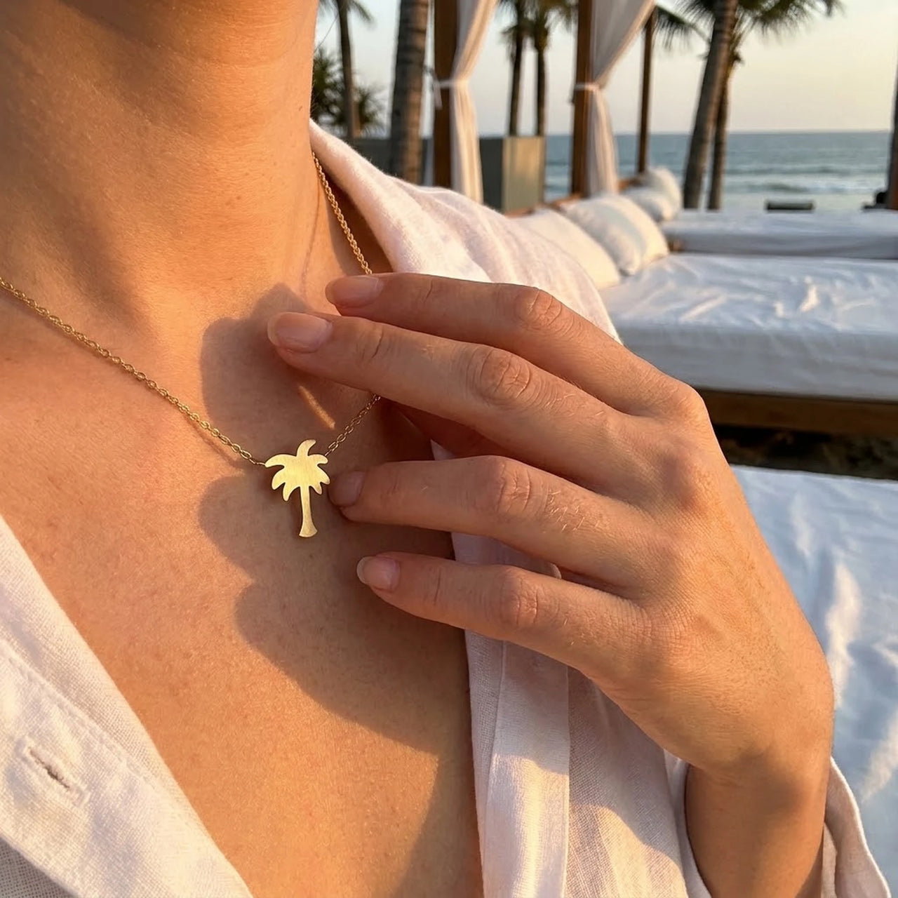 Palm tree pendant — worn, real size, gold | SKU: 8732822-gold-color