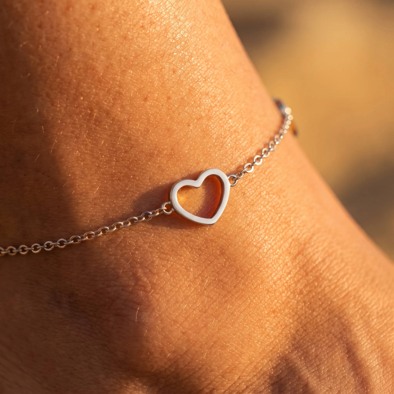 Open Heart Anklet in Silver, view 4