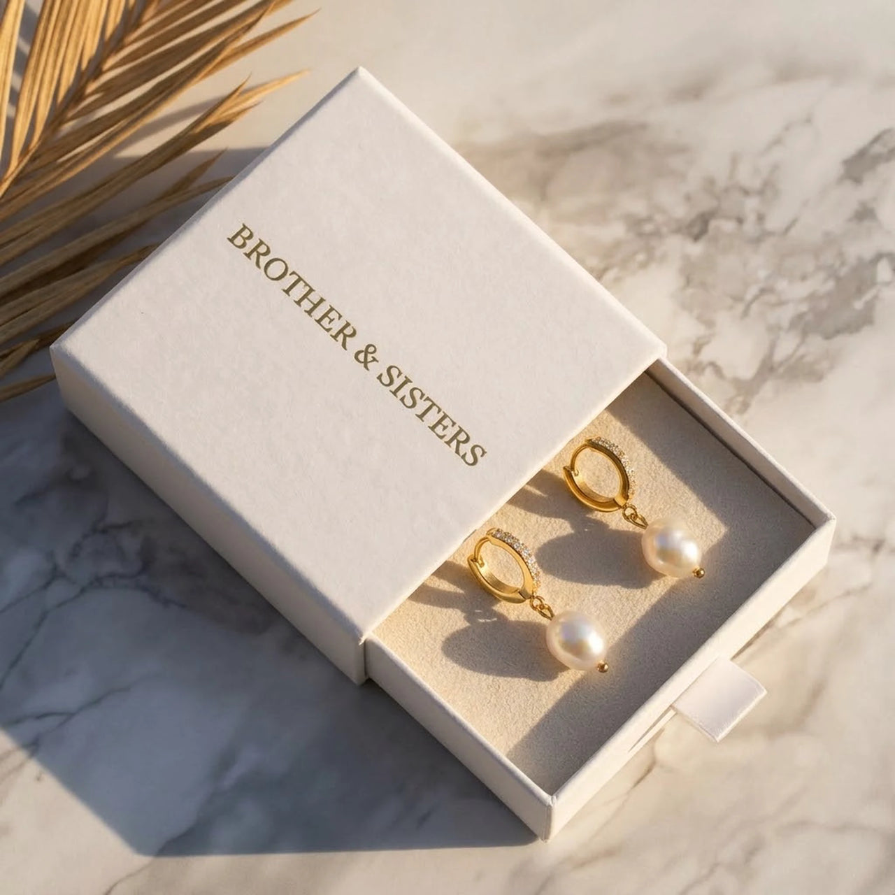 Pearl Drop Huggie Hoops in Gold, in the gift box | SKU: 41003-gold