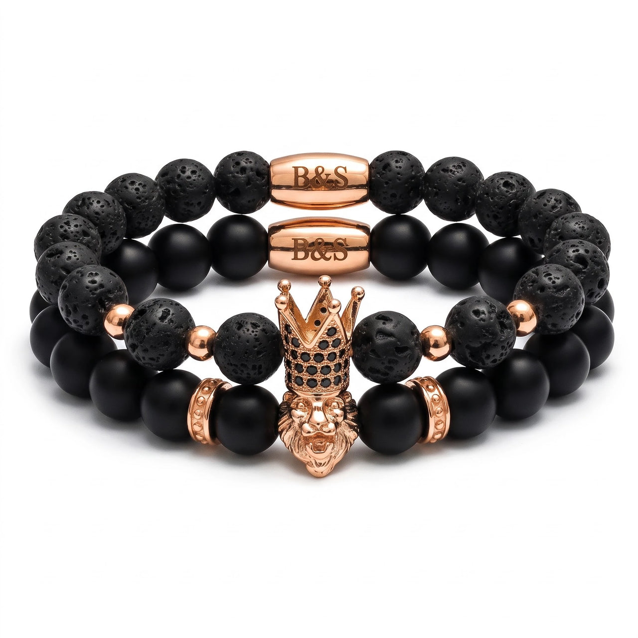 Rose Gold Crowned Lion Set – studio packshot | Brother & Sisters | SKU: 21385847-rose-gold-XS-14-15, 21385847-rose-gold-S-16-17, 21385847-rose-gold-M-18-19, 21385847-rose-gold-L-20-21, 21385847-rose-gold-XL-22-23