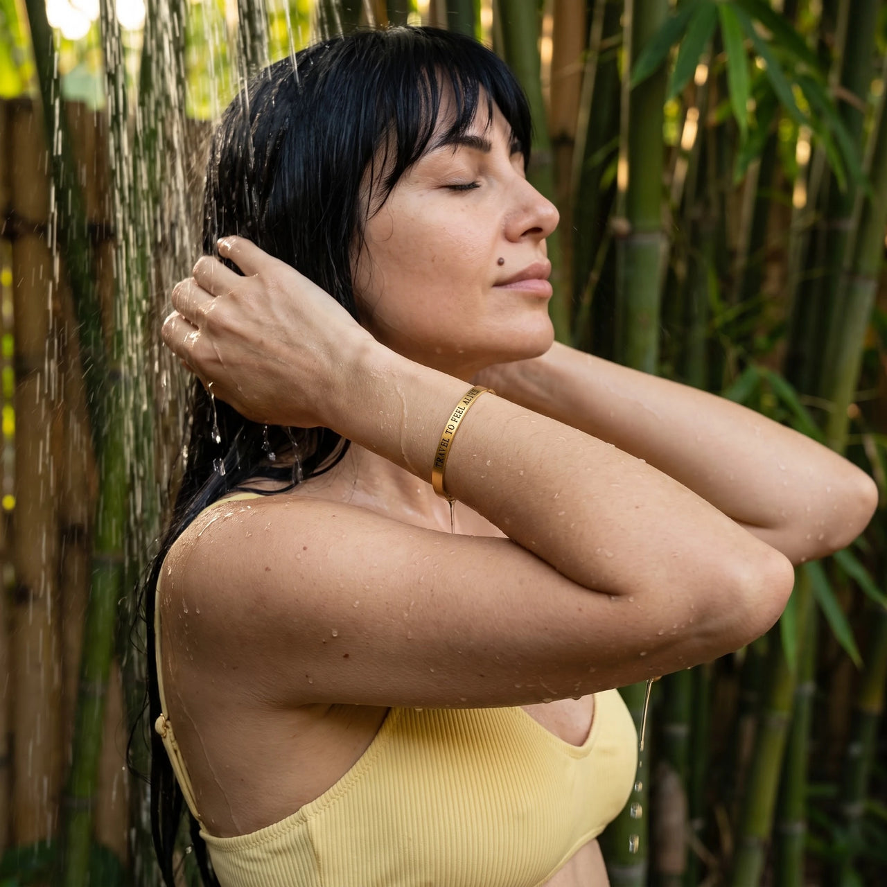 Travel bracelet — worn in the shower, waterproof, gold | SKU: ttfa-g