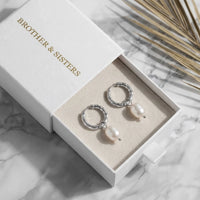 Thumbnail for Twisted Pearl Drop Hoops in Silver, in the gift box | SKU: 41004-silver