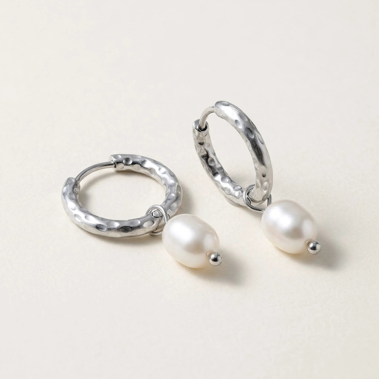 Twisted Pearl Drop Hoops in Silver, product photo | SKU: 41004-silver