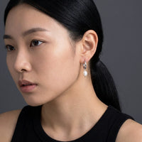Thumbnail for Twisted Pearl Drop Hoops in Silver, studio portrait | SKU: 41004-silver