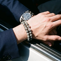 Thumbnail for White Gold Lion & Grey Stones Set – worn next to a luxury watch | Brother & Sisters | SKU: 21039839SET-silver-XS-14-15, 21039839SET-silver-S-16-17, 21039839SET-silver-M-18-19, 21039839SET-silver-L-20-21, 21039839SET-silver-XL-22-23