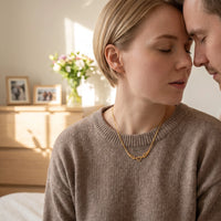Thumbnail for The gold necklace worn, close view | SKU: 42004-gold